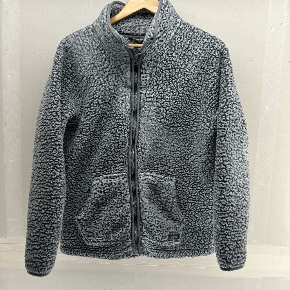 Eddie Bauer Women’s Full‎ Zip Popcorn Sherpa Fleece Jacket in Gray EUC Size M